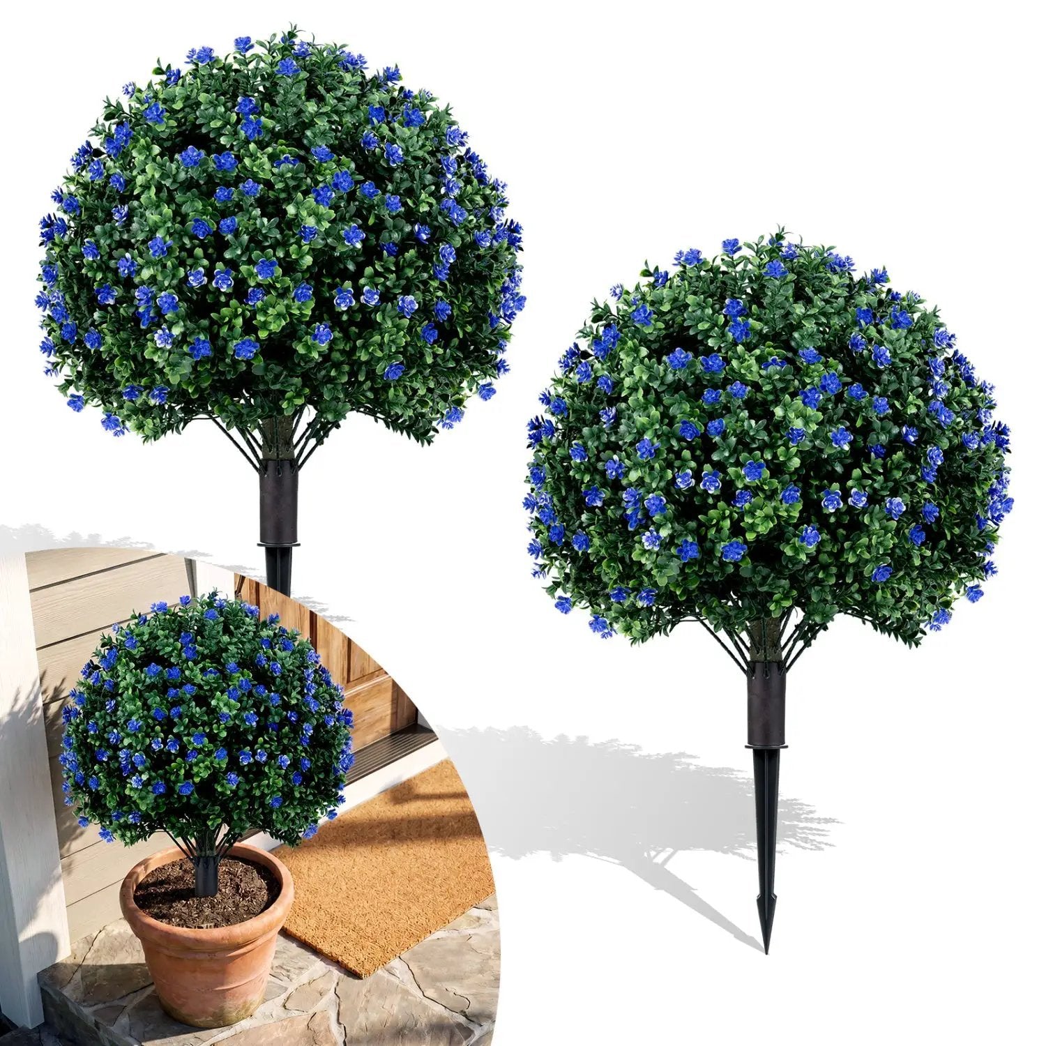 2 Pack Artificial Camellia Boxwood Topiary Ball Trees 27.5 Inches Faux Floral Shrubs by DirectDeals