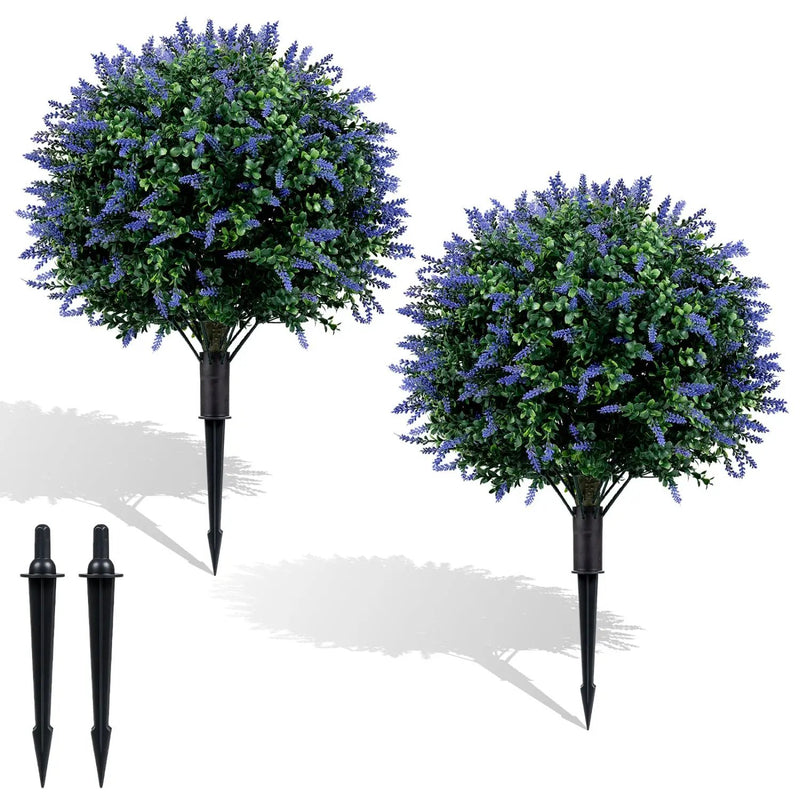 2 Pack Artificial Lavender Boxwood Topiary Ball Trees with Ground Spikes by DirectDeals
