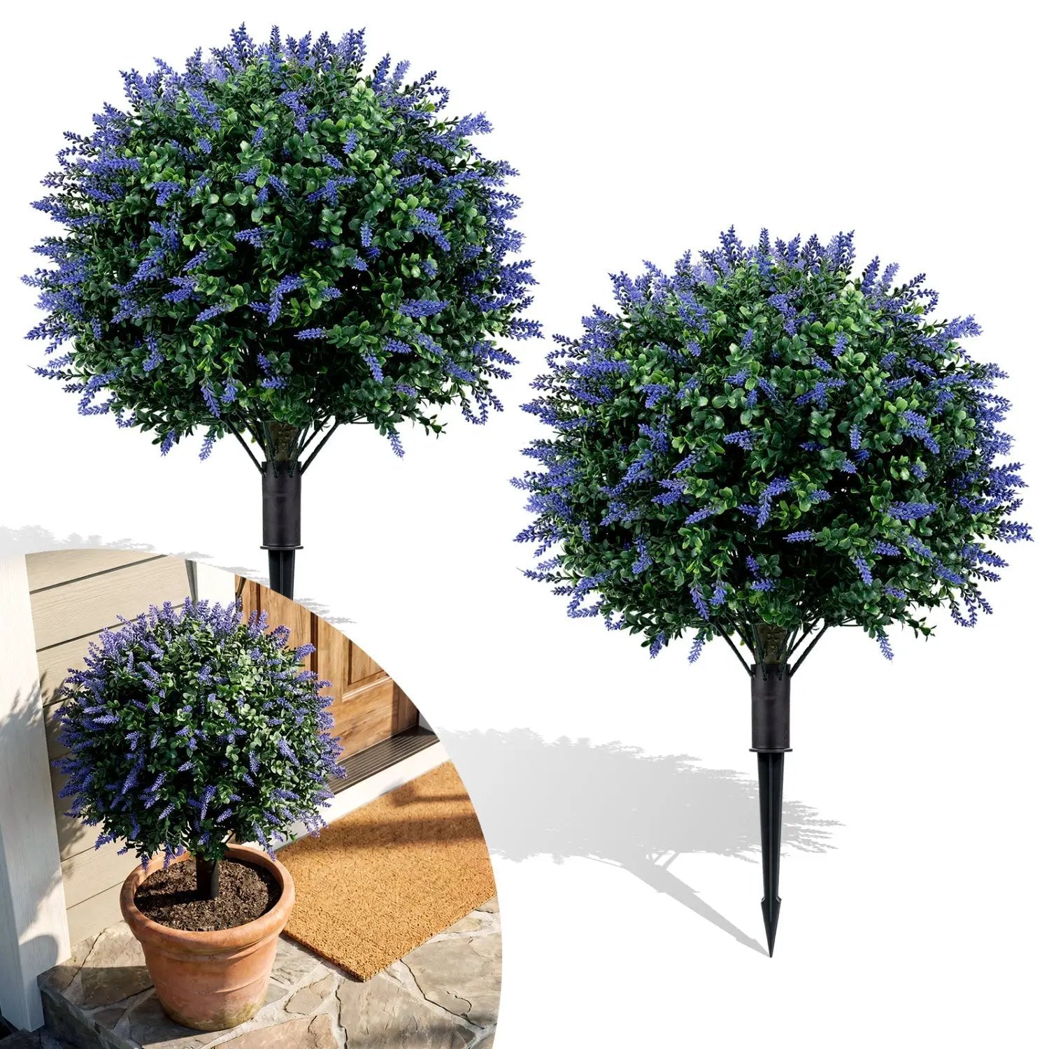 2 Pack Artificial Lavender Boxwood Topiary Ball Trees with Ground Spikes by DirectDeals