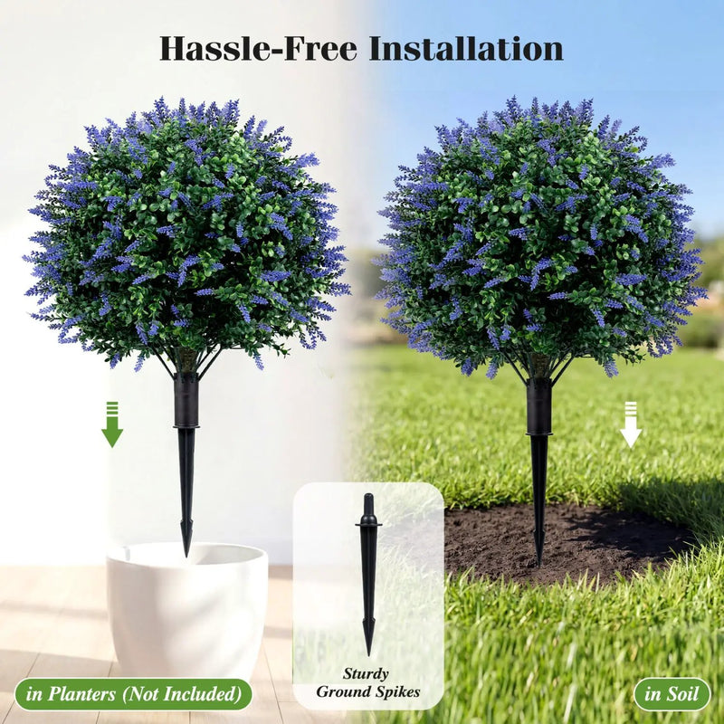 2 Pack Artificial Lavender Boxwood Topiary Ball Trees with Ground Spikes by DirectDeals
