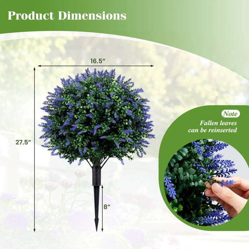 2 Pack Artificial Lavender Boxwood Topiary Ball Trees with Ground Spikes by DirectDeals