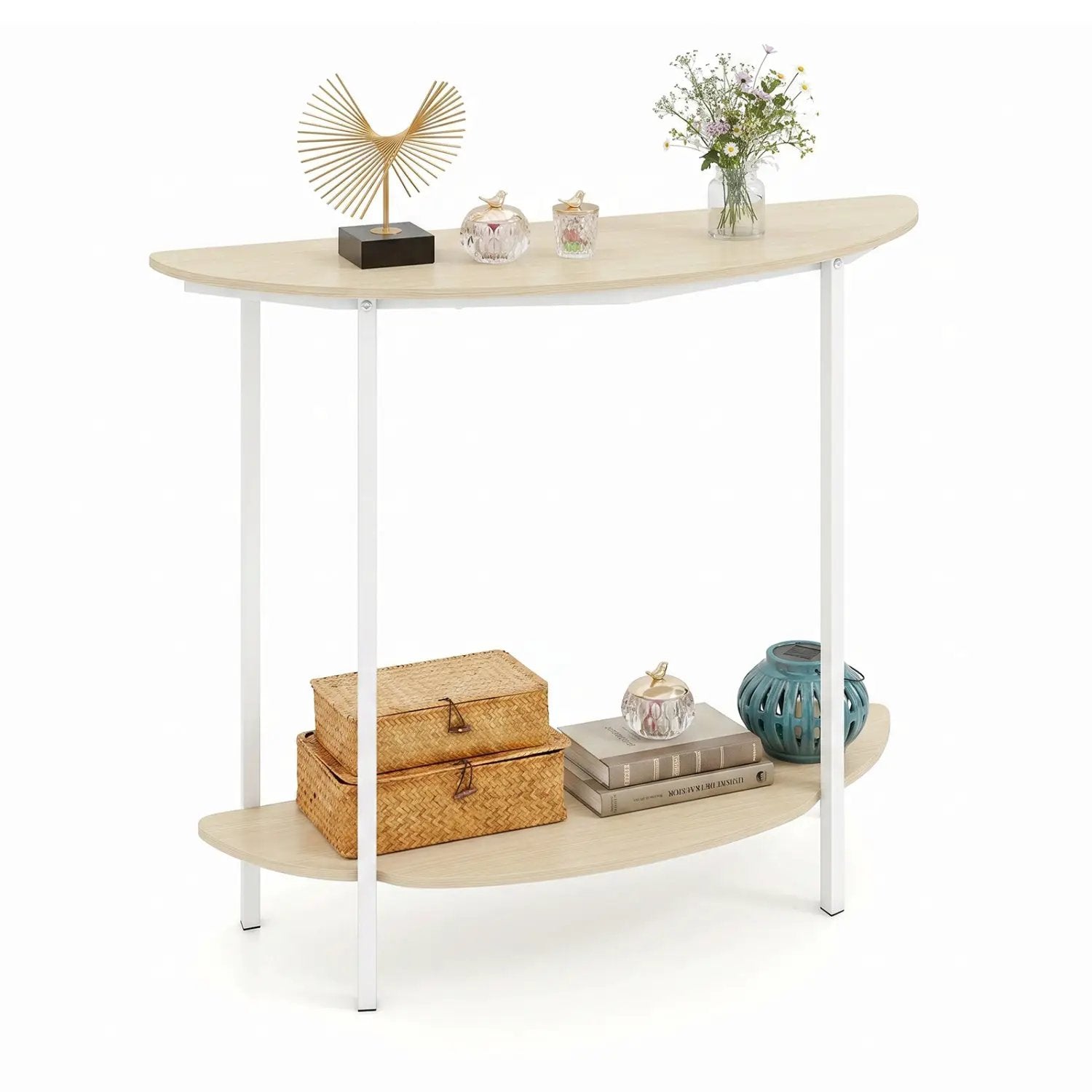 Half Moon Console Table 40 inch 2-Tier Entryway Table with Storage Shelf by DirectDeals