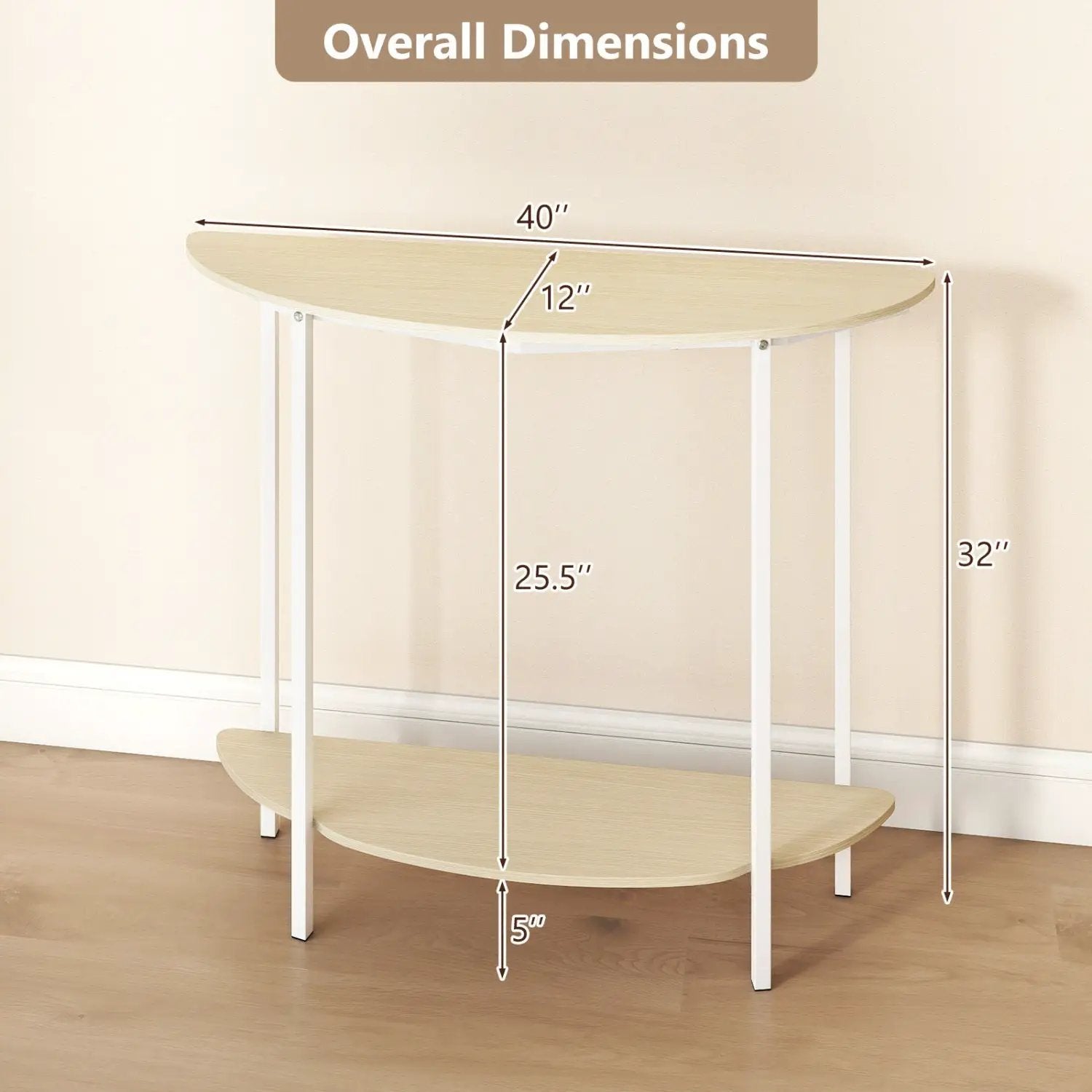 Half Moon Console Table 40 inch 2-Tier Entryway Table with Storage Shelf by DirectDeals