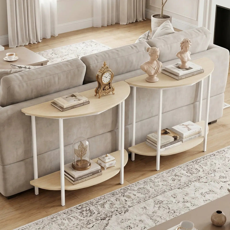 Half Moon Console Table 40 inch 2-Tier Entryway Table with Storage Shelf by DirectDeals