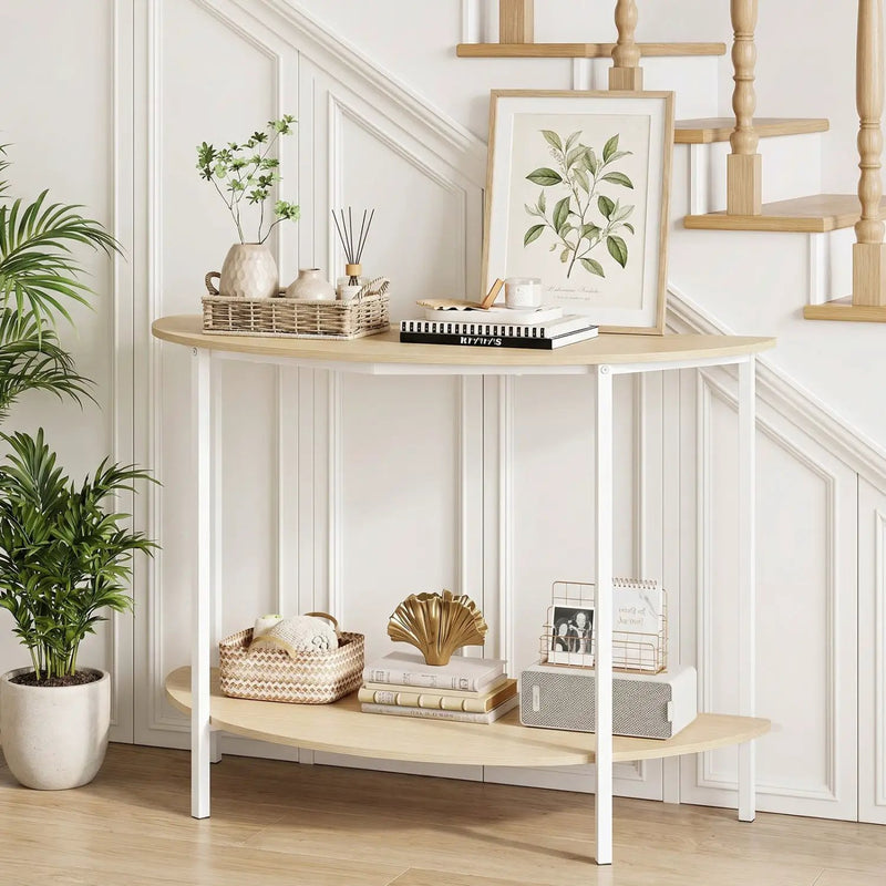 Half Moon Console Table 40 inch 2-Tier Entryway Table with Storage Shelf by DirectDeals