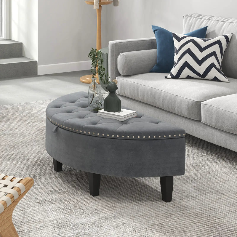 Half Moon Storage Bench with Rubber Wood Legs-Gray by DirectDeals