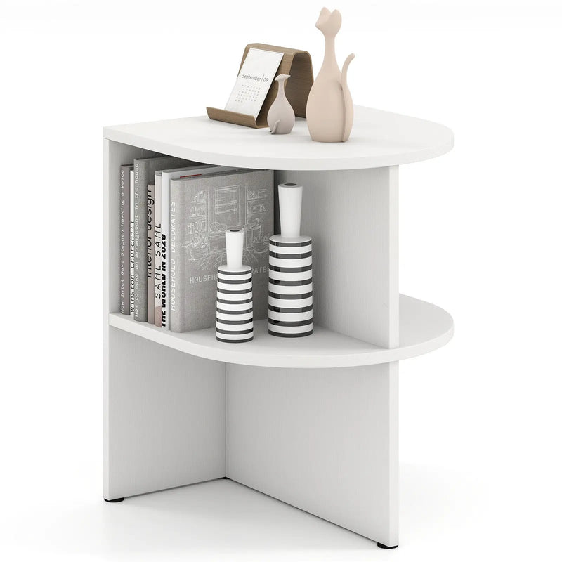 Half Round End Table with Open Shelves for Small Space-White by DirectDeals