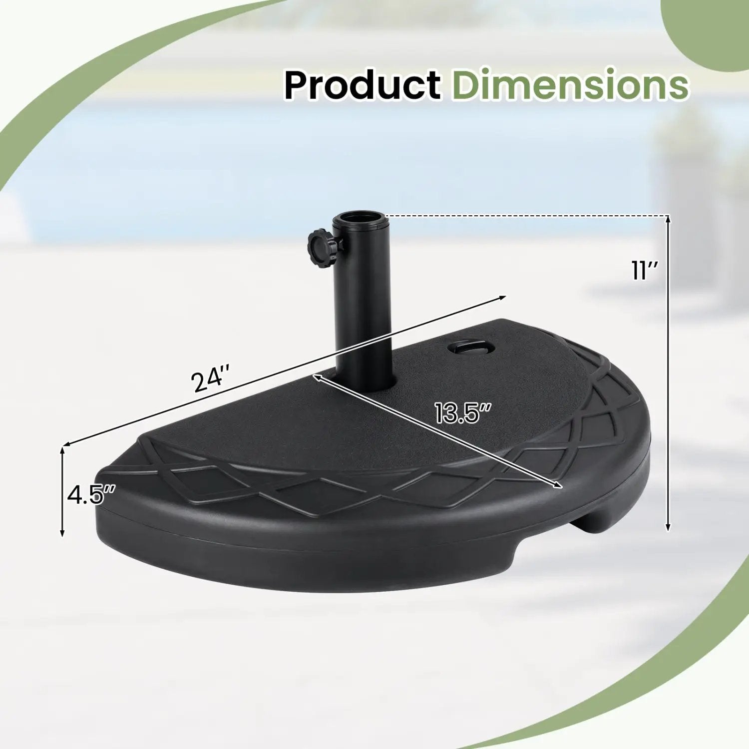 Half Round Patio Umbrella Base 44 lbs Water and Sand Fillable by DirectDeals