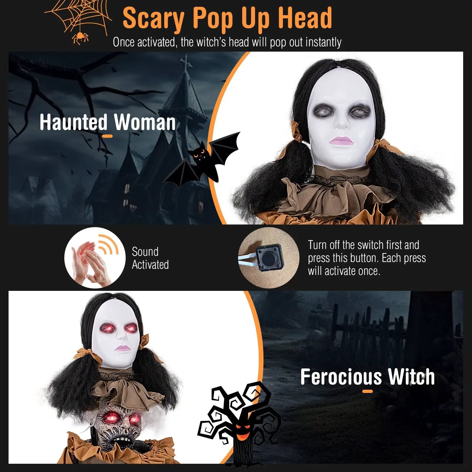 Halloween Animatronic Haunted Woman with Pop Up Head and Control Button by DirectDeals