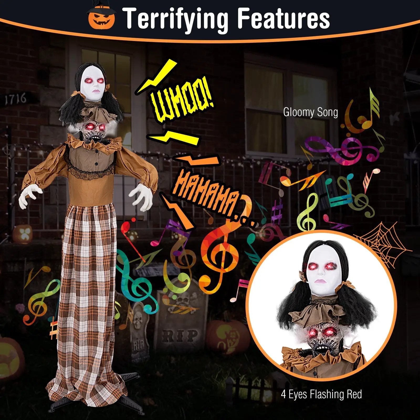 Halloween Animatronic Haunted Woman with Pop Up Head and Control Button by DirectDeals