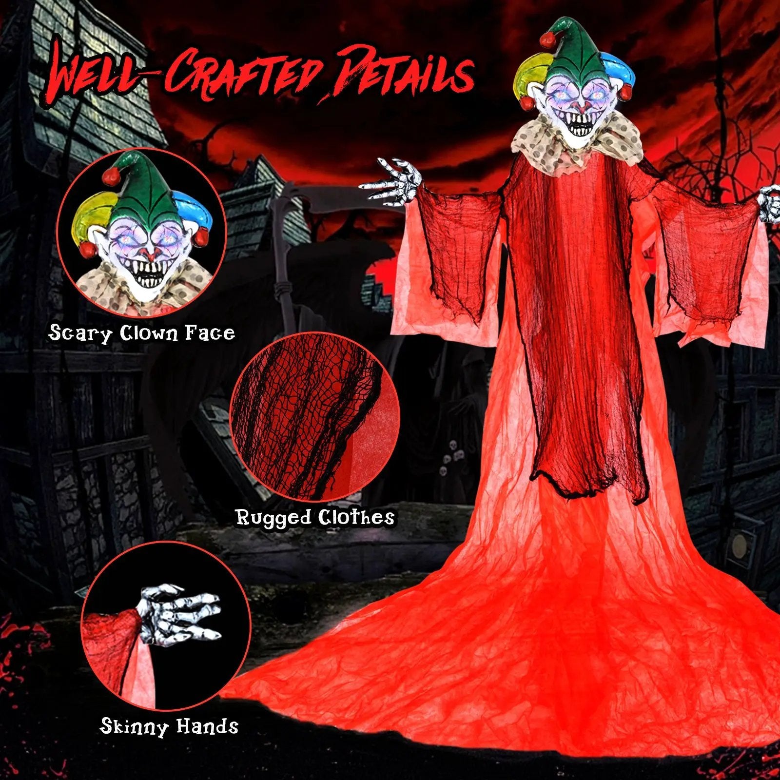 Halloween Hanging Clown with Wings and Lighted Colorful Eyes by DirectDeals
