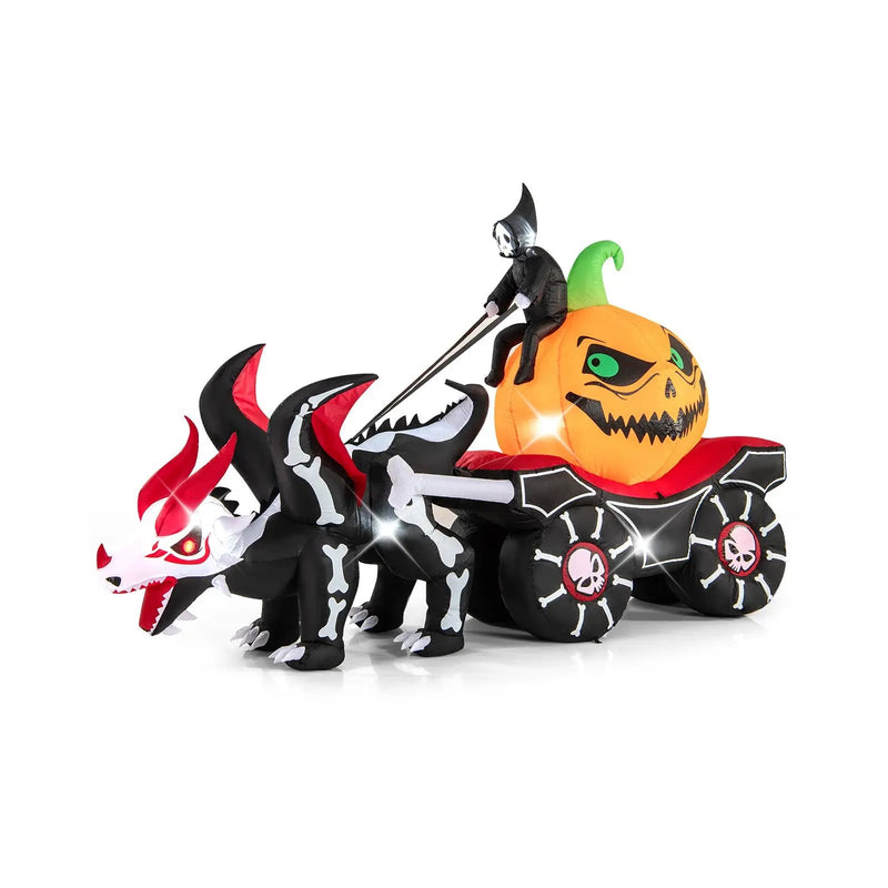 Halloween Inflatable LED Lighted Carriage with Pumpkin and Skeleton Dragon by DirectDeals