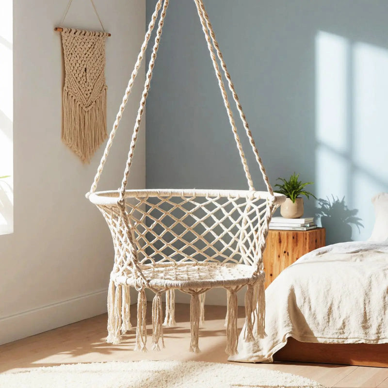 Hammock Chair Macrame Swing Hanging Cotton Rope Chair-Beige by DirectDeals