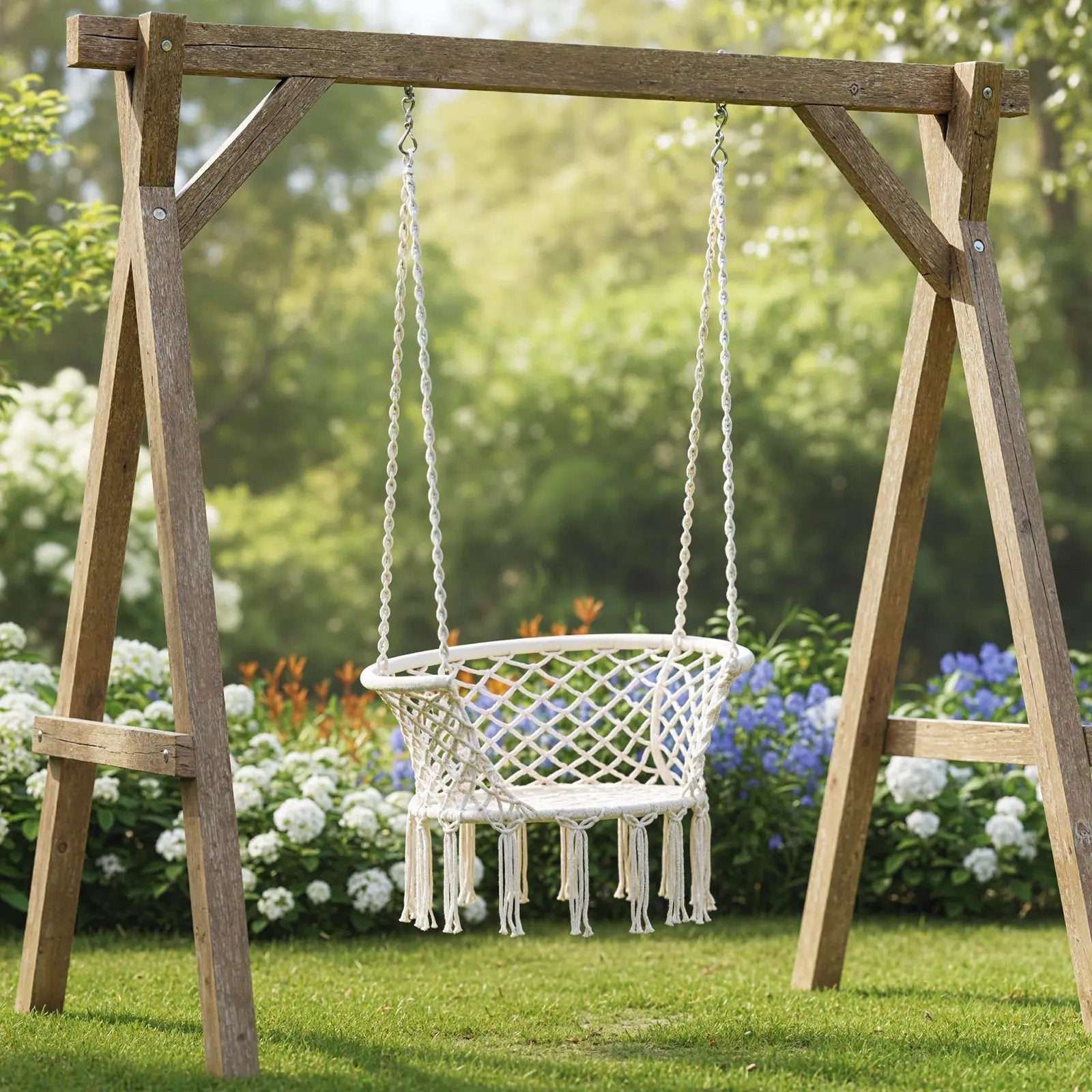 Hammock Chair Macrame Swing Hanging Cotton Rope Chair-Beige by DirectDeals