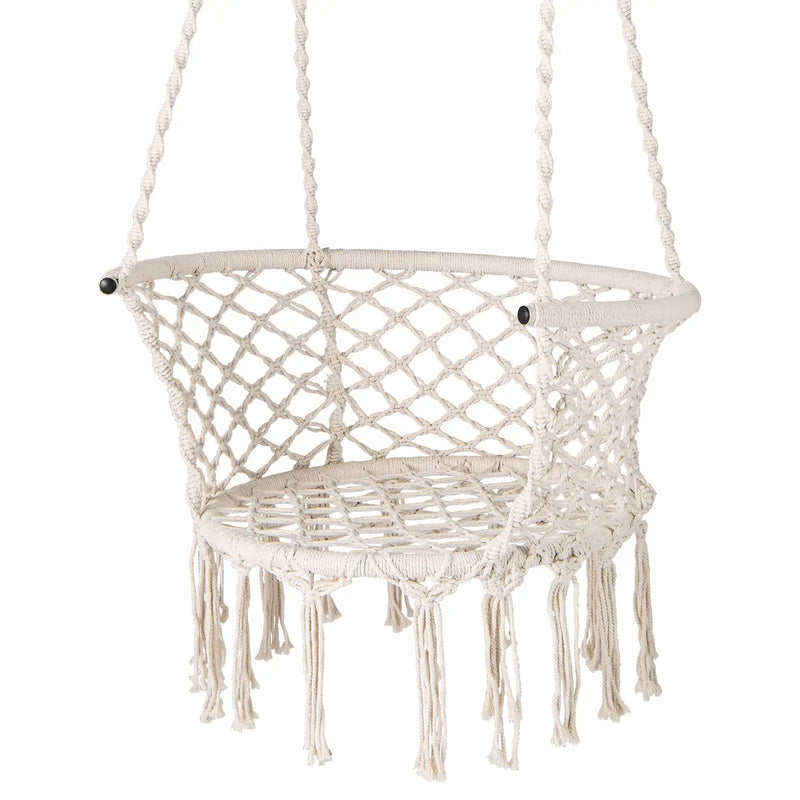 Hammock Chair Macrame Swing Hanging Cotton Rope Chair-Beige by DirectDeals