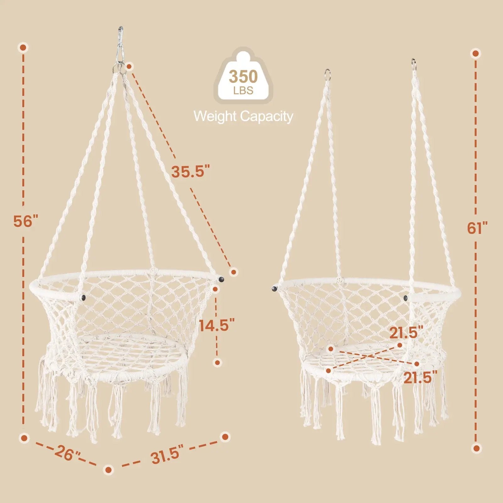 Hammock Chair Macrame Swing Hanging Cotton Rope Chair-Beige by DirectDeals