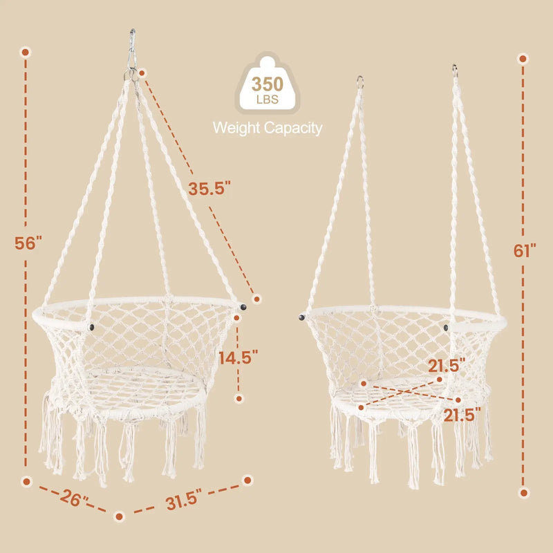 Hammock Chair Macrame Swing Hanging Cotton Rope Chair-Beige by DirectDeals