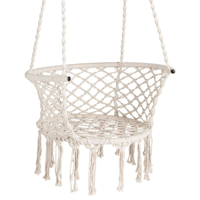 Hammock Chair Macrame Swing Hanging Cotton Rope Chair-Beige by DirectDeals