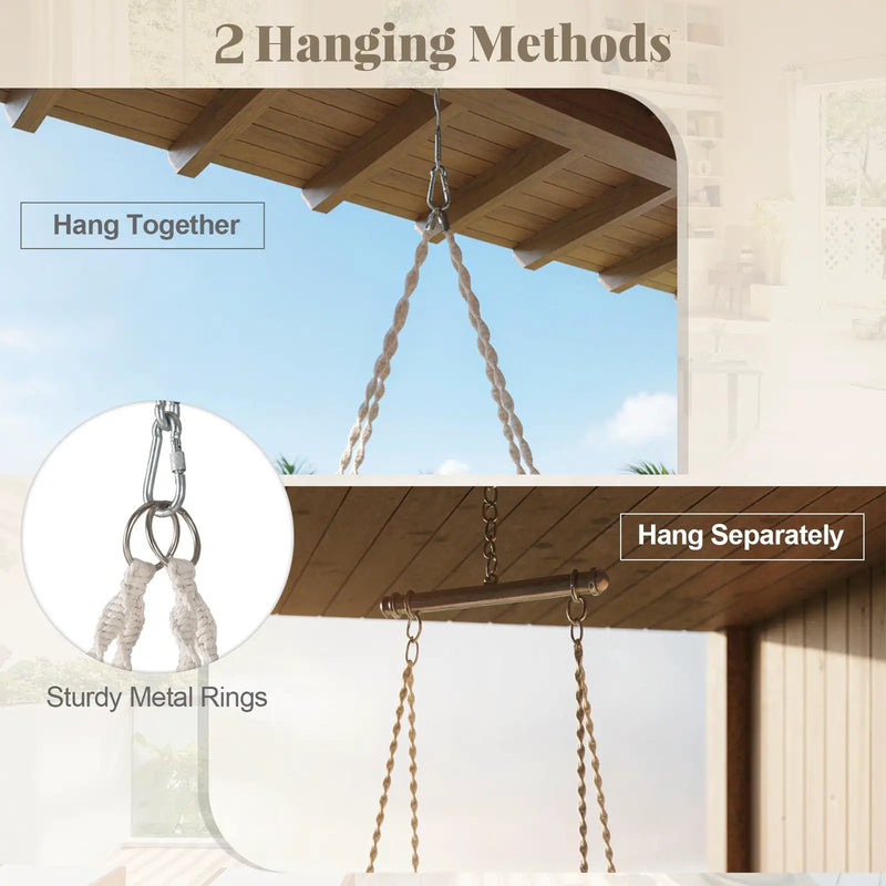 Hammock Chair Macrame Swing Hanging Cotton Rope Chair-Beige by DirectDeals