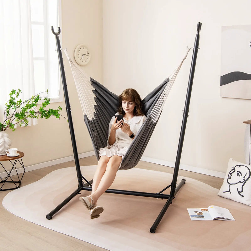 Hammock Chair with Stand 6-Position Adjustable Height and Side Pocket-Gray by DirectDeals
