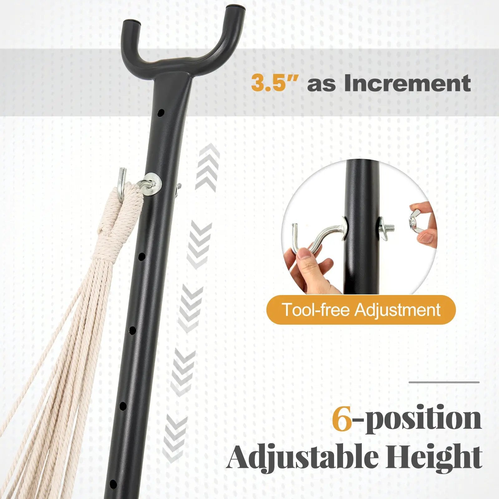 Hammock Chair with Stand 6-Position Adjustable Height and Side Pocket-Gray by DirectDeals