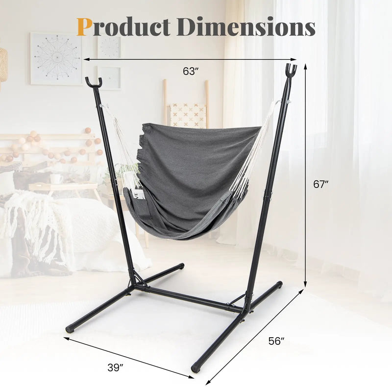 Hammock Chair with Stand 6-Position Adjustable Height and Side Pocket-Gray by DirectDeals