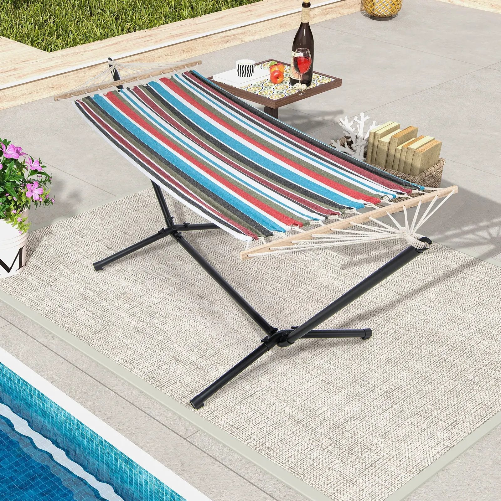 Hammock with Stand and Carrying Case-Multicolor by DirectDeals