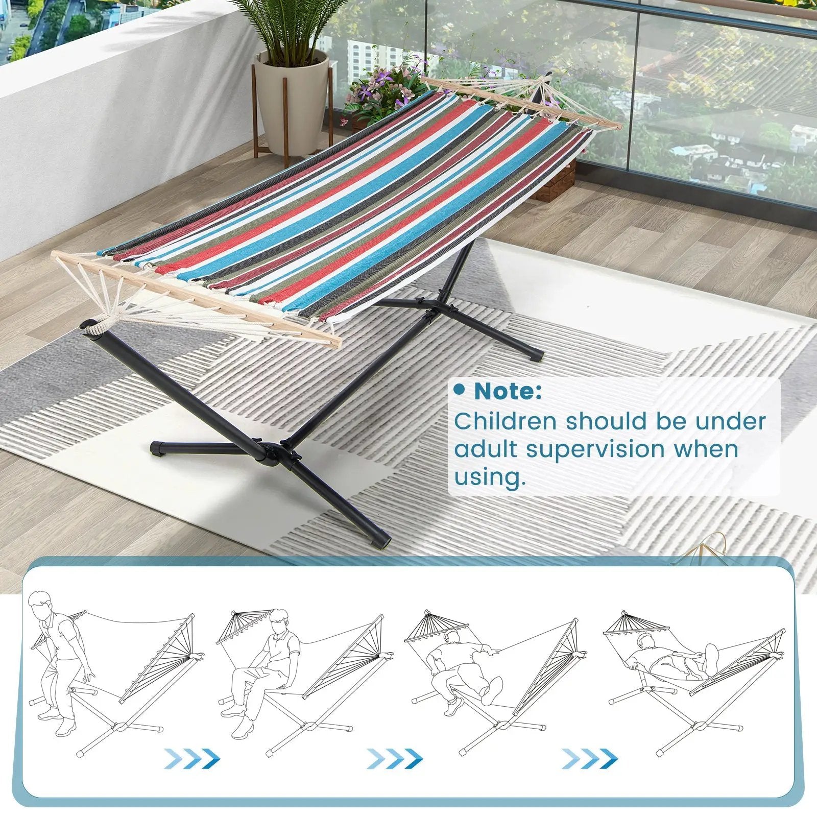 Hammock with Stand and Carrying Case-Multicolor by DirectDeals