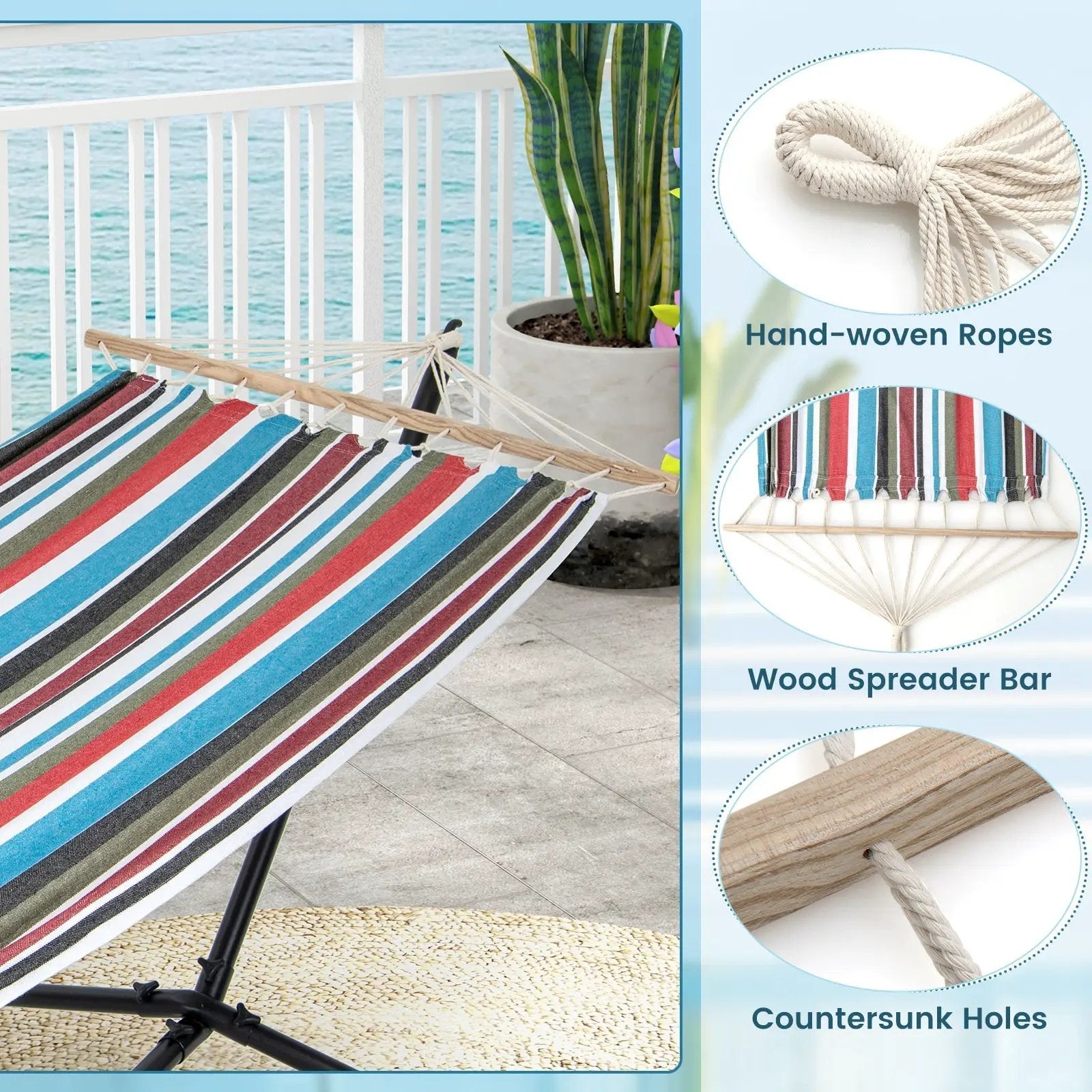 Hammock with Stand and Carrying Case-Multicolor by DirectDeals