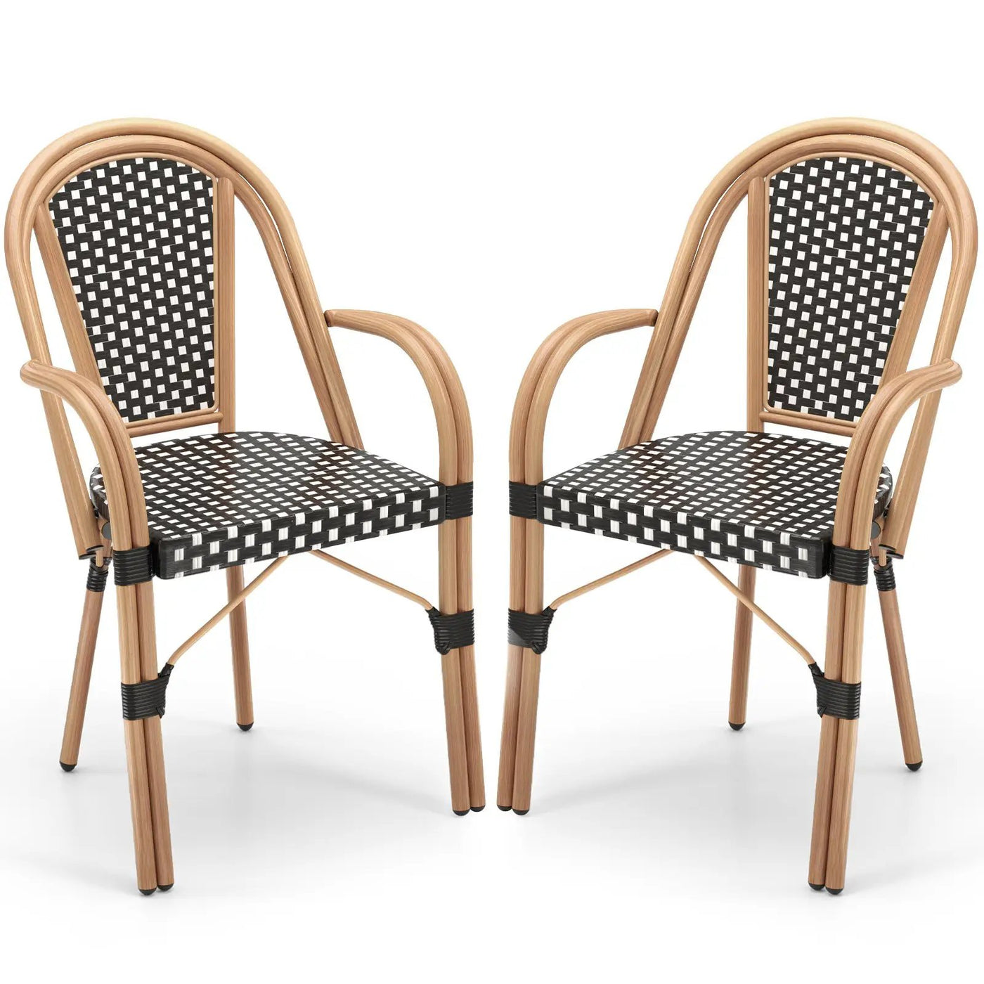 Hand-Woven PE Wicker Outdoor French Bistro Chairs Set of 2 by DirectDeals