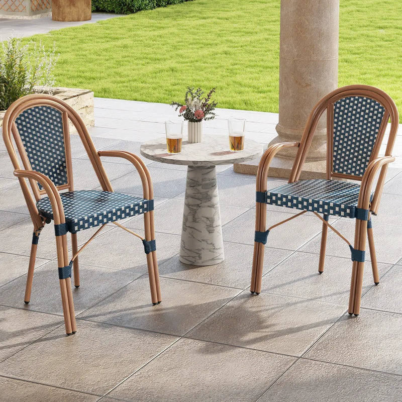 Hand-Woven PE Wicker Outdoor French Bistro Chairs Set of 2 by DirectDeals