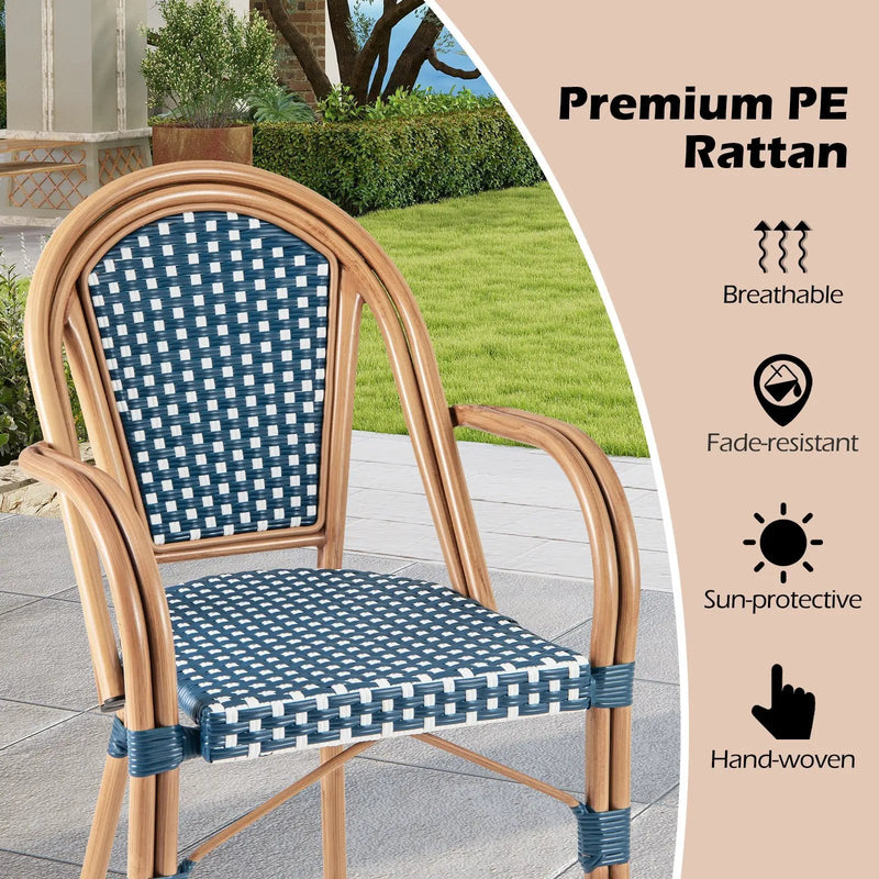 Hand-Woven PE Wicker Outdoor French Bistro Chairs Set of 2 by DirectDeals
