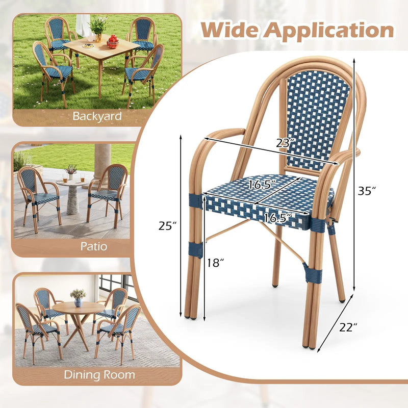 Hand-Woven PE Wicker Outdoor French Bistro Chairs Set of 2 by DirectDeals
