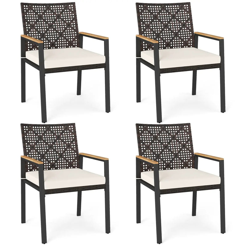 Patio Dining Chairs Set of 4 with Acacia Wood Armrests by DirectDeals