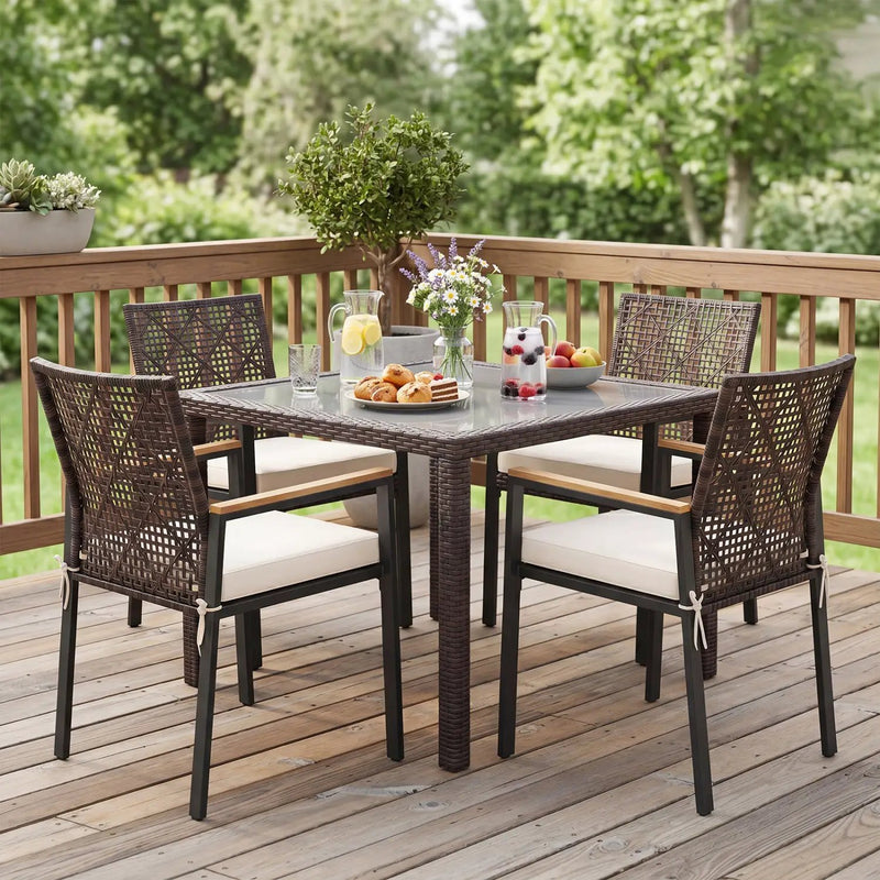 Patio Dining Chairs Set of 4 with Acacia Wood Armrests by DirectDeals