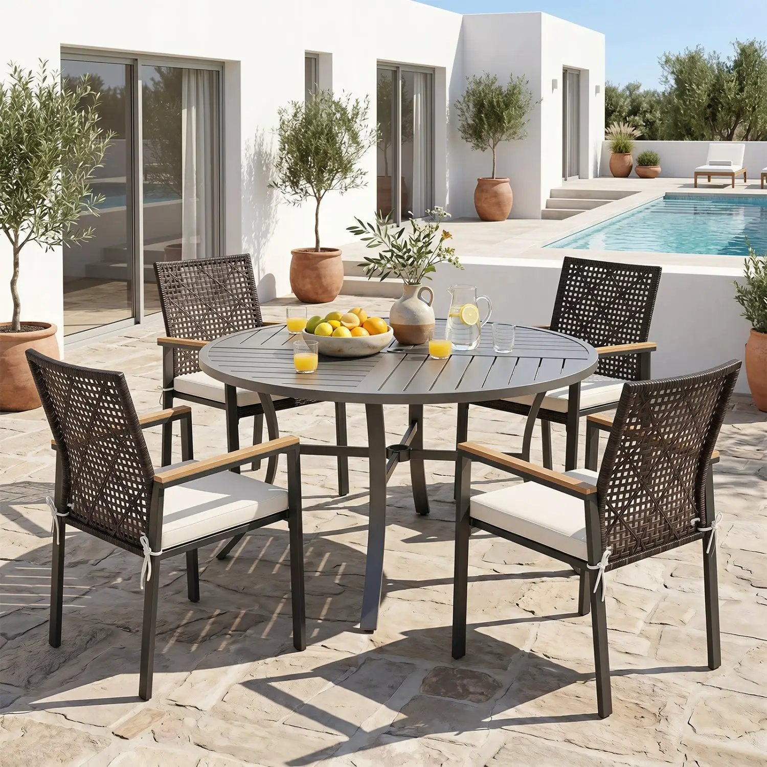 Patio Dining Chairs Set of 4 with Acacia Wood Armrests by DirectDeals