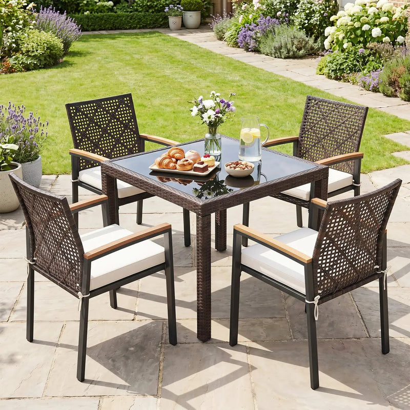 Patio Dining Chairs Set of 4 with Acacia Wood Armrests by DirectDeals