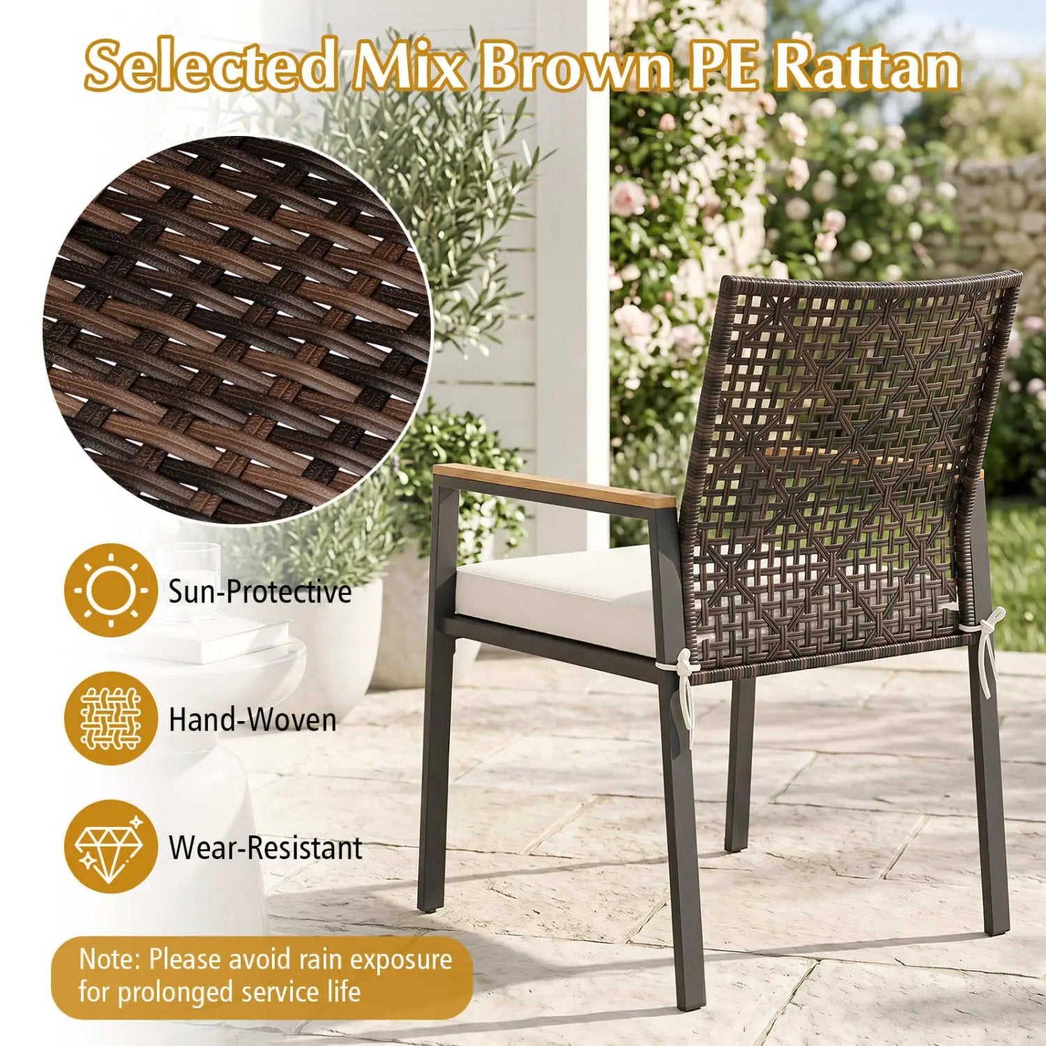 Patio Dining Chairs Set of 4 with Acacia Wood Armrests by DirectDeals