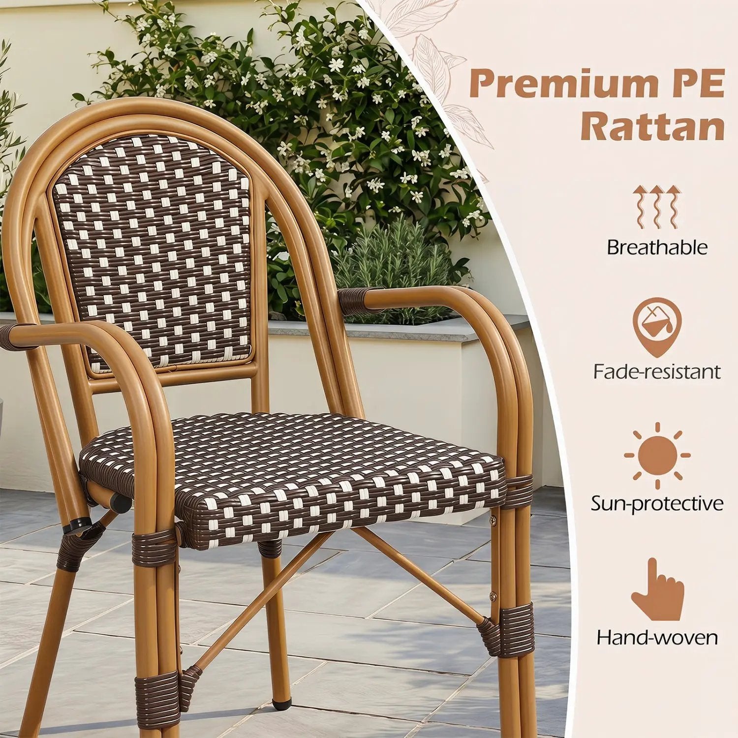 PE Wicker Bistro Dining Chairs Set of 2 - 400 lbs Capacity by DirectDeals
