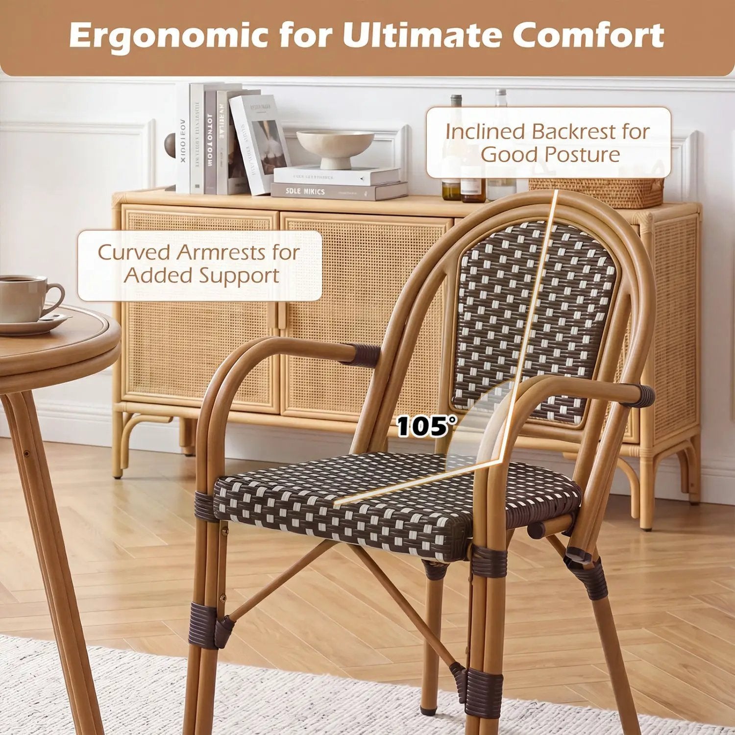 PE Wicker Bistro Dining Chairs Set of 2 - 400 lbs Capacity by DirectDeals