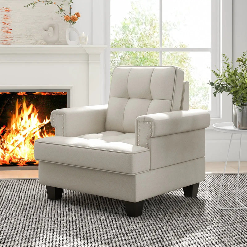 Mid-century Modern Accent Armchair Tufted Linen Club Chair by DirectDeals