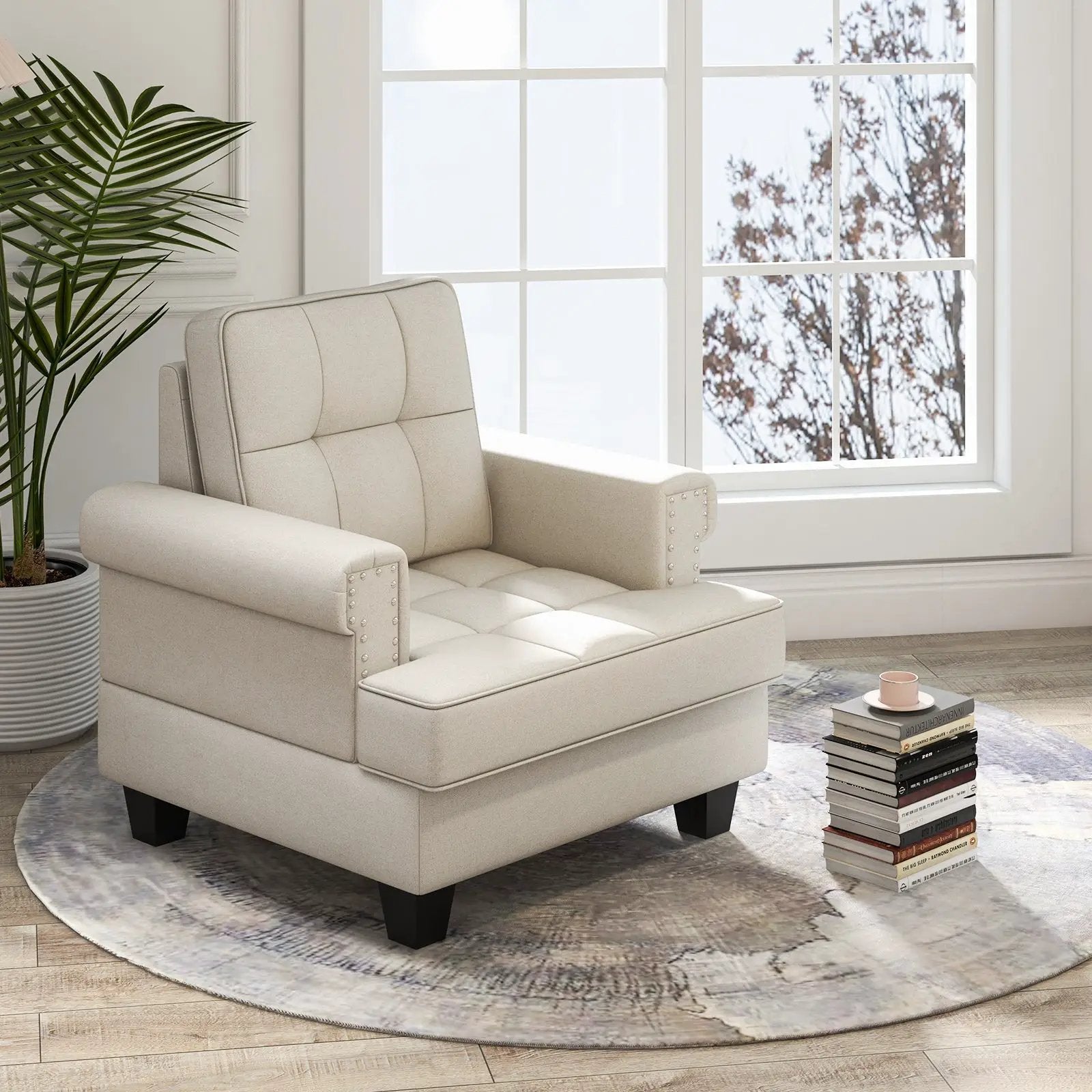 Mid-century Modern Accent Armchair Tufted Linen Club Chair by DirectDeals