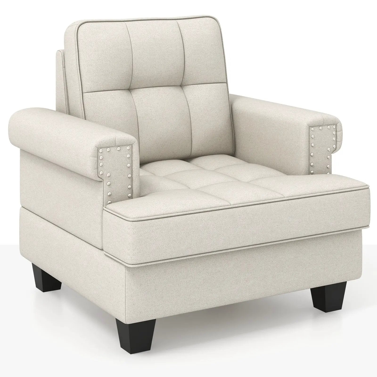 Mid-century Modern Accent Armchair Tufted Linen Club Chair by DirectDeals
