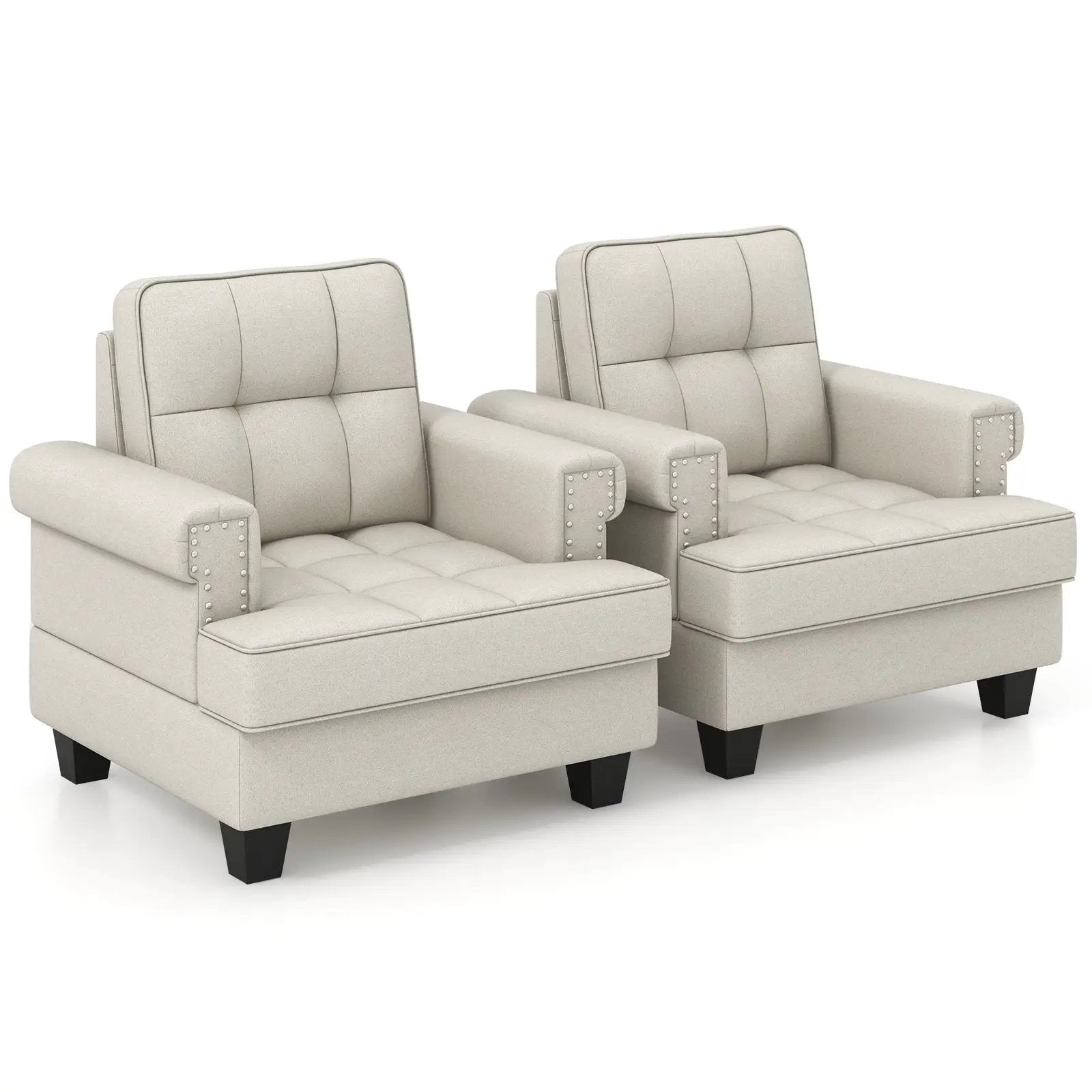 Mid-century Modern Accent Armchair Tufted Linen Club Chair by DirectDeals