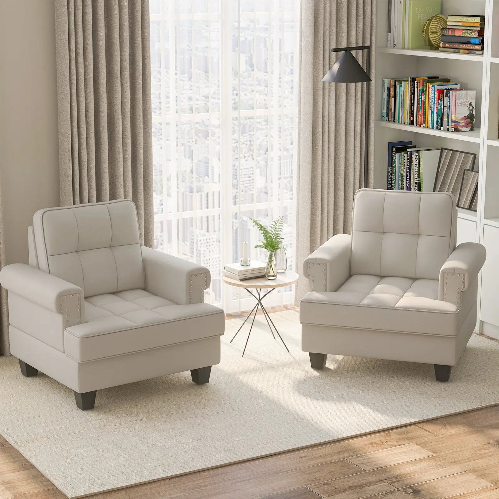 Mid-century Modern Accent Armchair Tufted Linen Club Chair by DirectDeals