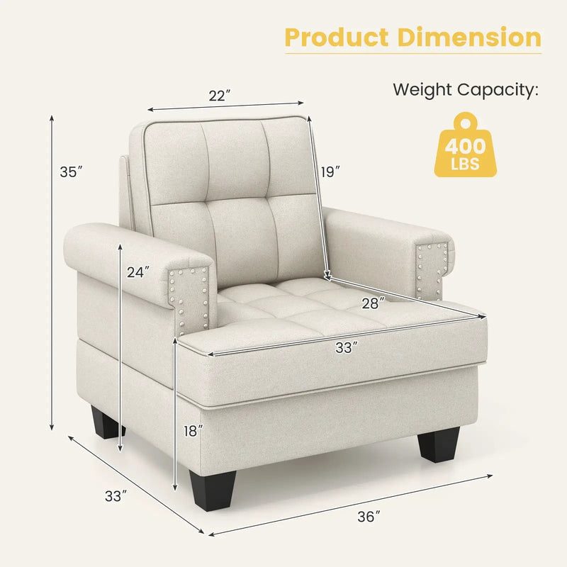 Mid-century Modern Accent Armchair Tufted Linen Club Chair by DirectDeals