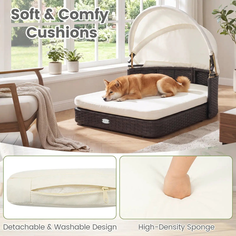 Rattan Pet Daybed with Adjustable Canopy for Small & Medium Dogs by DirectDeals