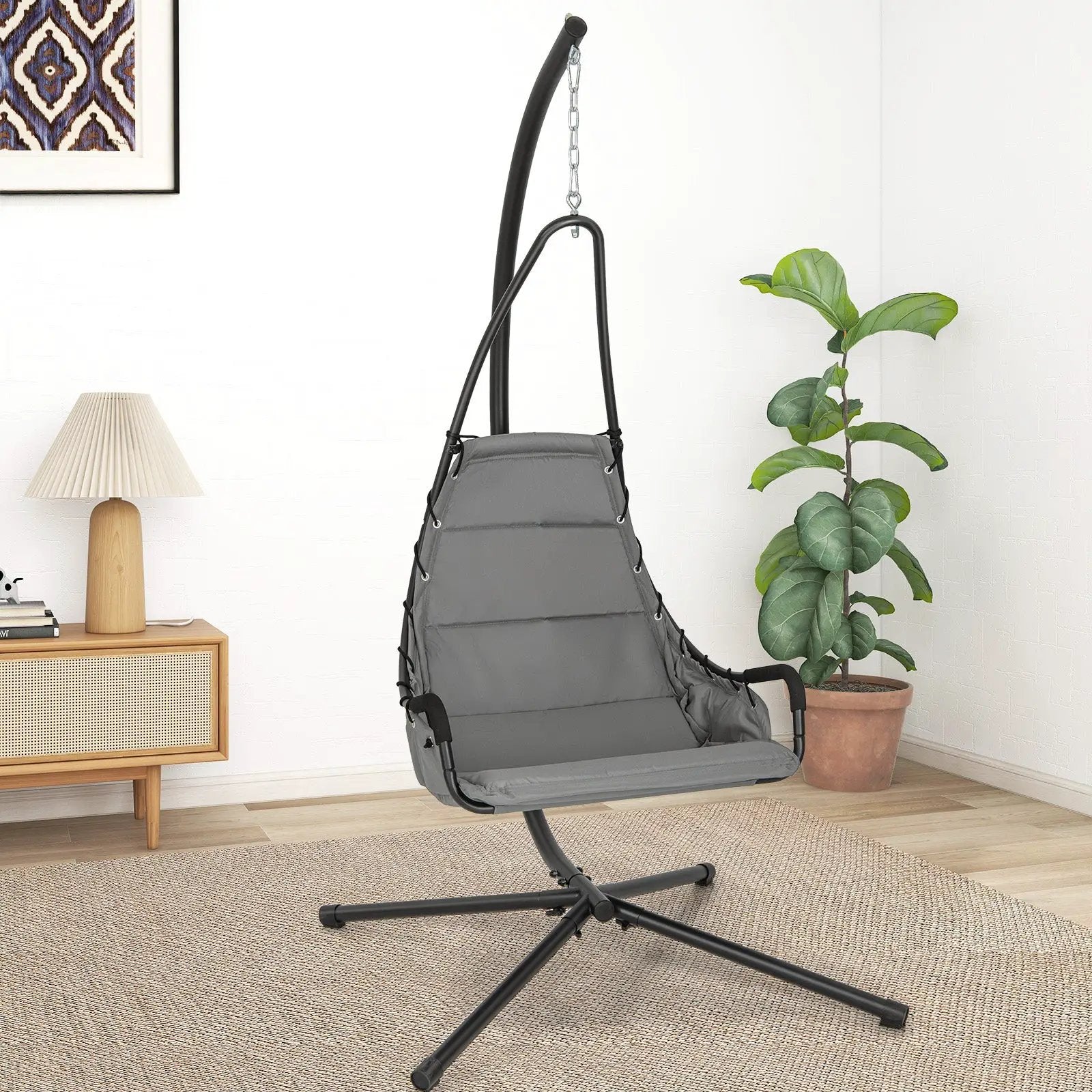 Hanging Chair with Stand and Extra Large Padded Seat-Gray by DirectDeals