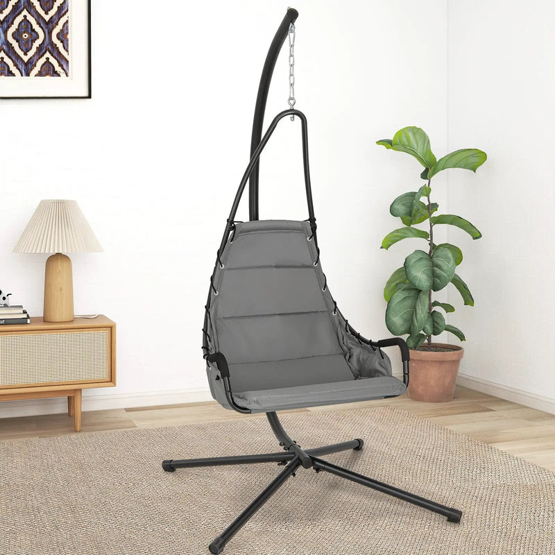 Hanging Chair with Stand and Extra Large Padded Seat-Gray by DirectDeals