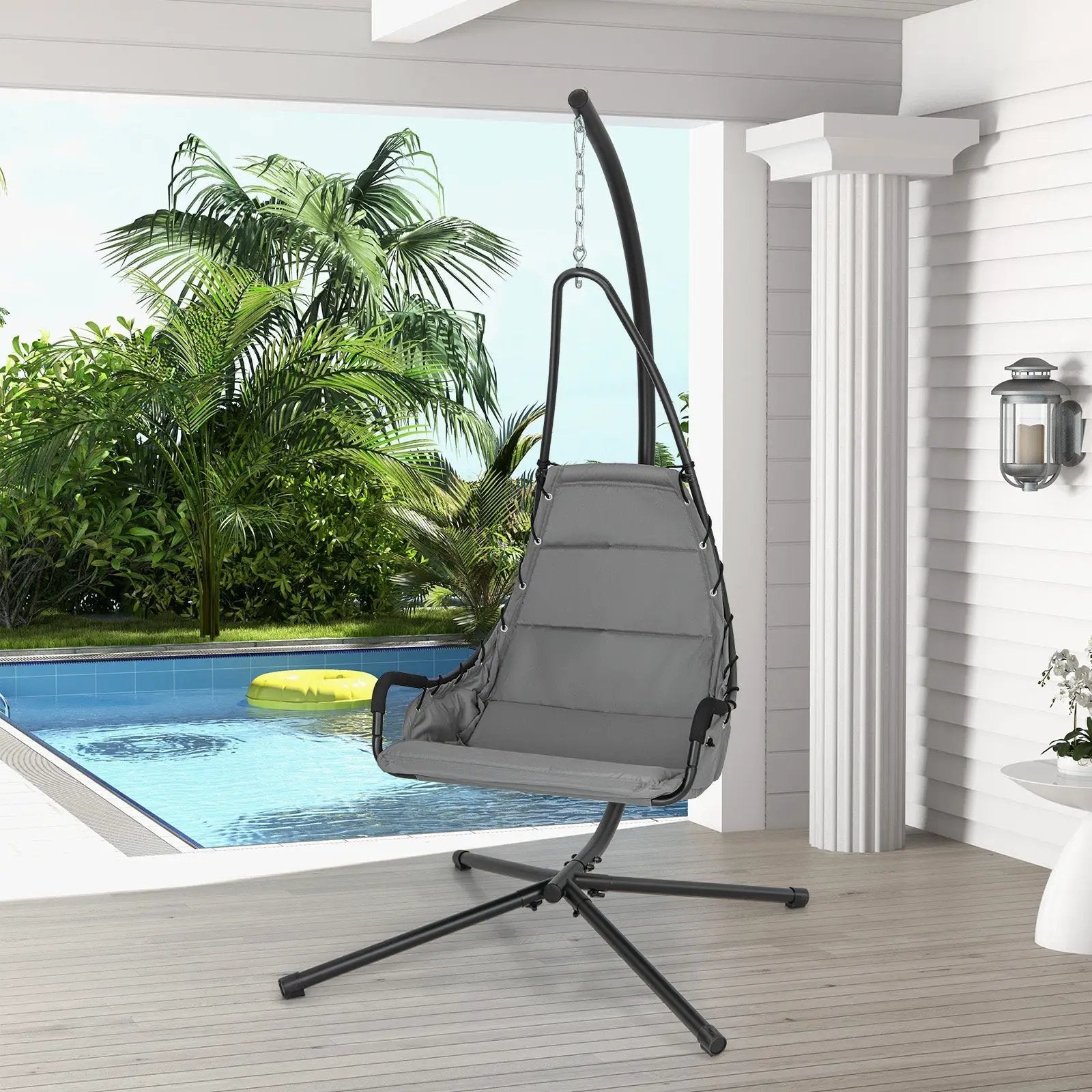 Hanging Chair with Stand and Extra Large Padded Seat-Gray by DirectDeals